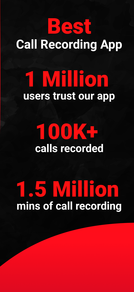 RecordACall - Call Recorder - Statistiken der RecordACall-App, die eine Million Benutzer und über hunderttausend aufgenommene Anrufe zeigen