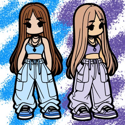 girl in baggy pants crop top and long hair