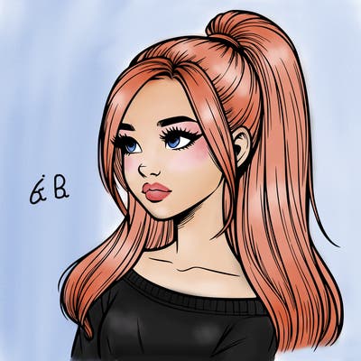 realistic girl with a high ponytail