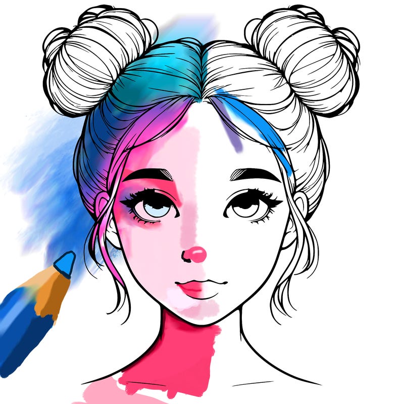realistic girl with two buns on top of her head