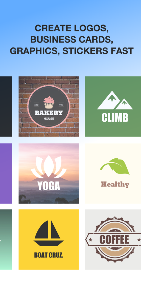 LogoMaker: Logo Creator editor - A collection of diverse logo design templates for bakery yoga and coffee businesses