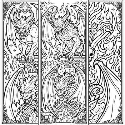 Embrace the dark fantasy realm with our unique Demonic Gargoyle Bookmark coloring pages. These menacing designs are perfect for adding a touch of infernal style to your favorite books.