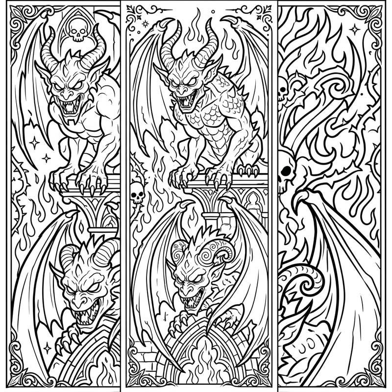 Embrace the dark fantasy realm with our unique Demonic Gargoyle Bookmark coloring pages. These menacing designs are perfect for adding a touch of infernal style to your favorite books.