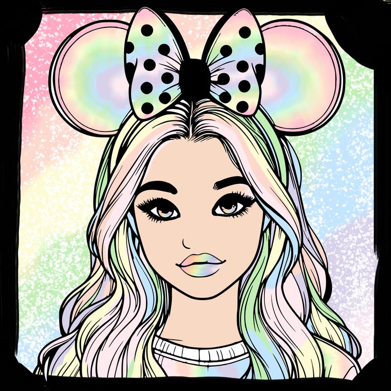 aesthetic realistic girl wearing mickey mouse ears
