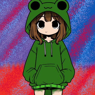 girl with baggy sweatshirt and frog hood