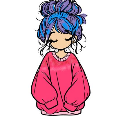 girl with baggy sweatshirt and messy bun