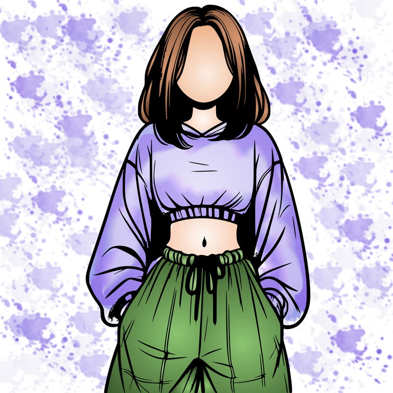 realistic girl faceless with baggy pants and a crop top