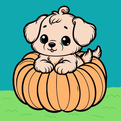 cute little puppy in a pumpkin