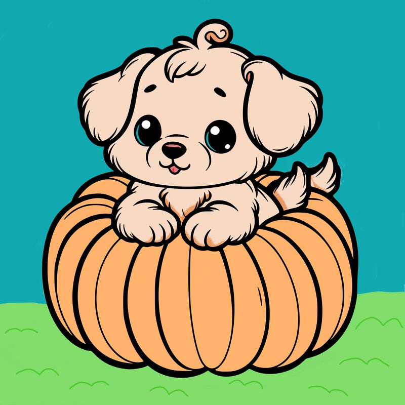 cute little puppy in a pumpkin