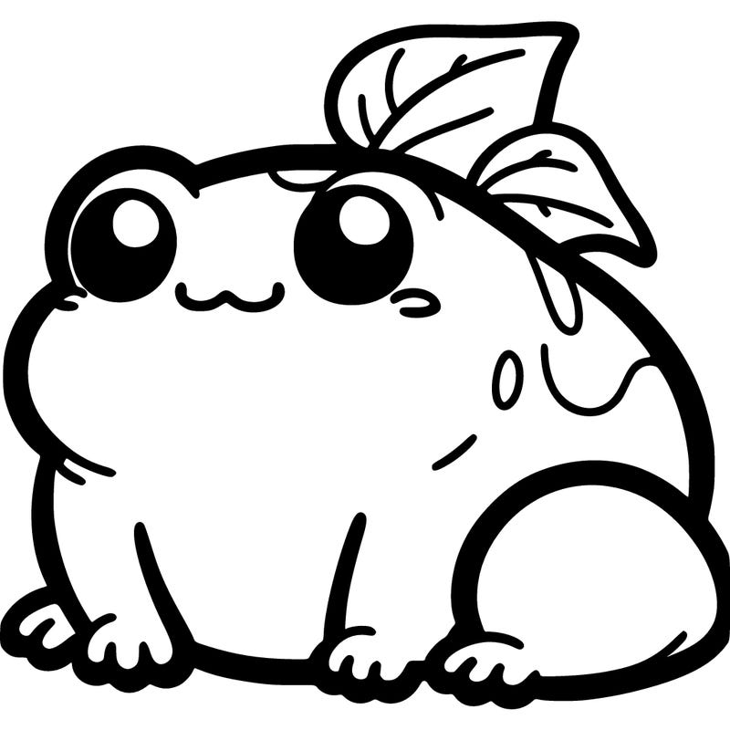 a chubby frog with a little leaf on its head
