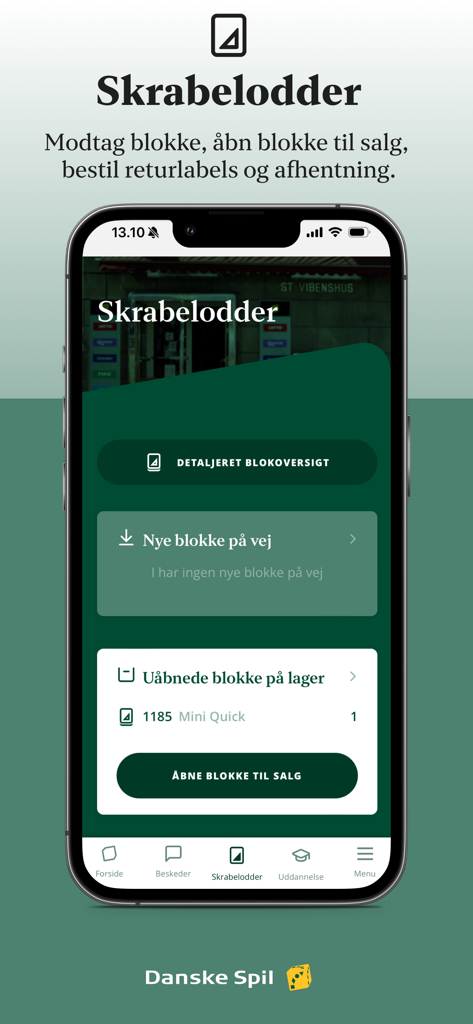 Forhandler App Danske Spil - Interfaccia dell'app Danske Spil Rivenditori per la gestione dell'inventario e delle vendite di gratta e vinci