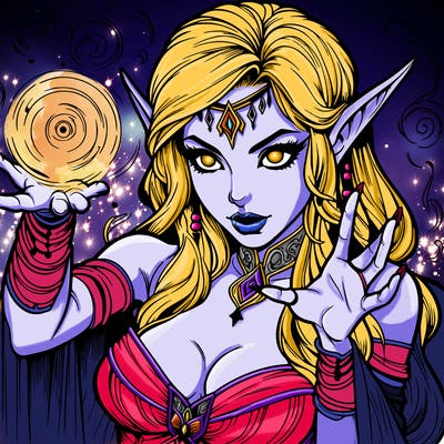 realistic scary beautiful elf sorceress casting spell