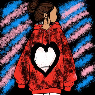 realistic girl with a oversized sweatshirt on and a bun