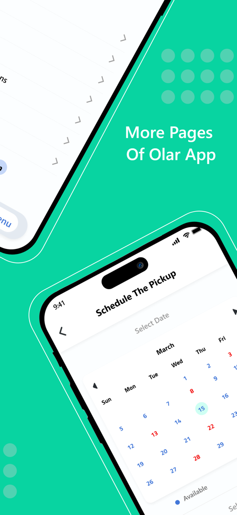 Interfaz de la aplicación Olar que muestra una pantalla de calendario para programar una recogida de residuos.