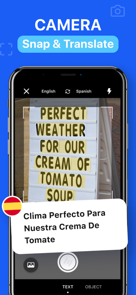 Voicelator app camera translating an English sign into Spanish