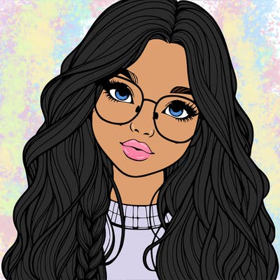 girl with long hair and freckles and glasses realistic