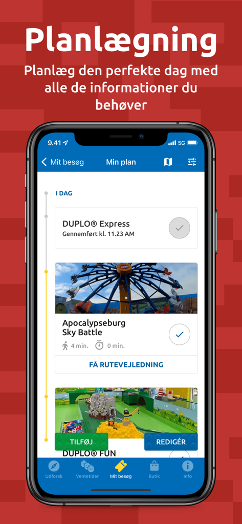 LEGOLAND Billund Resort App Bildschirm für Tagesplanung und Reiseverlauf