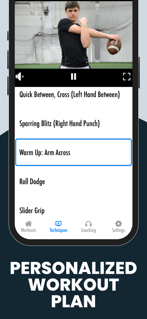 Smartphone screen showing a personalized workout plan for mixed martial arts with a video demonstration