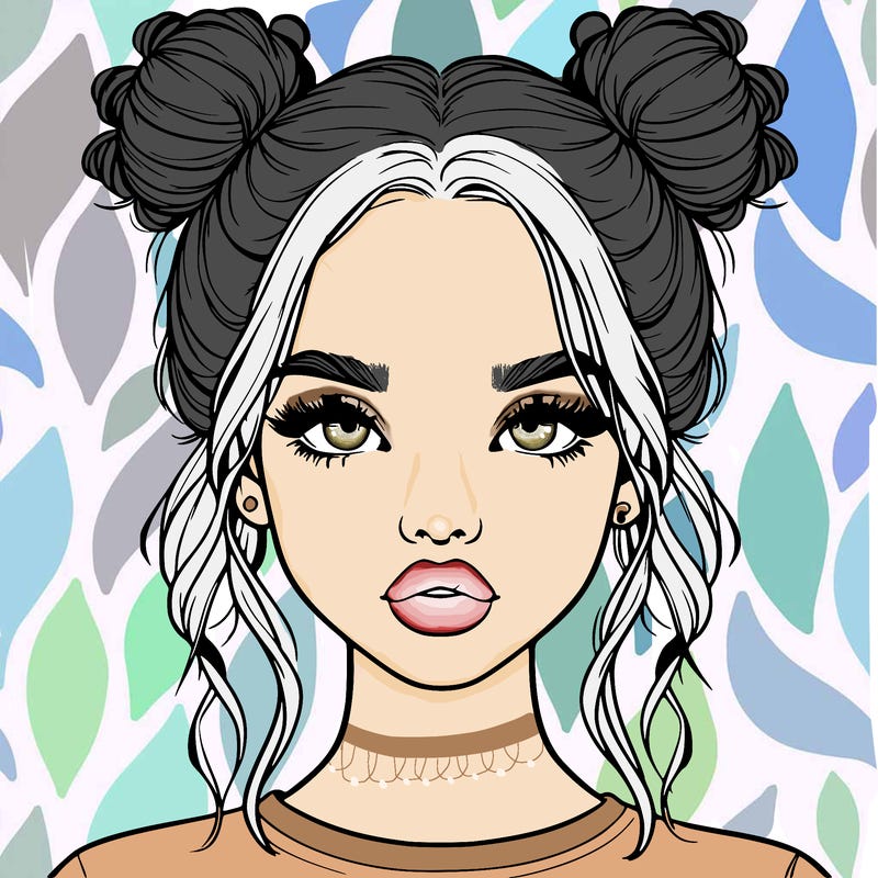 realistic girl with two buns in hair and lips