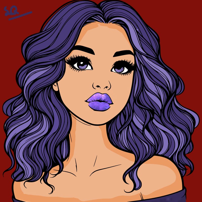 realistic girl with wavy hair and lips