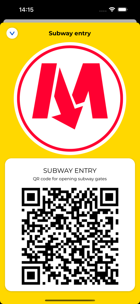 mobiWAWA - mobiWAWA app screen showing a QR code for subway entry with the Warsaw Metro logo