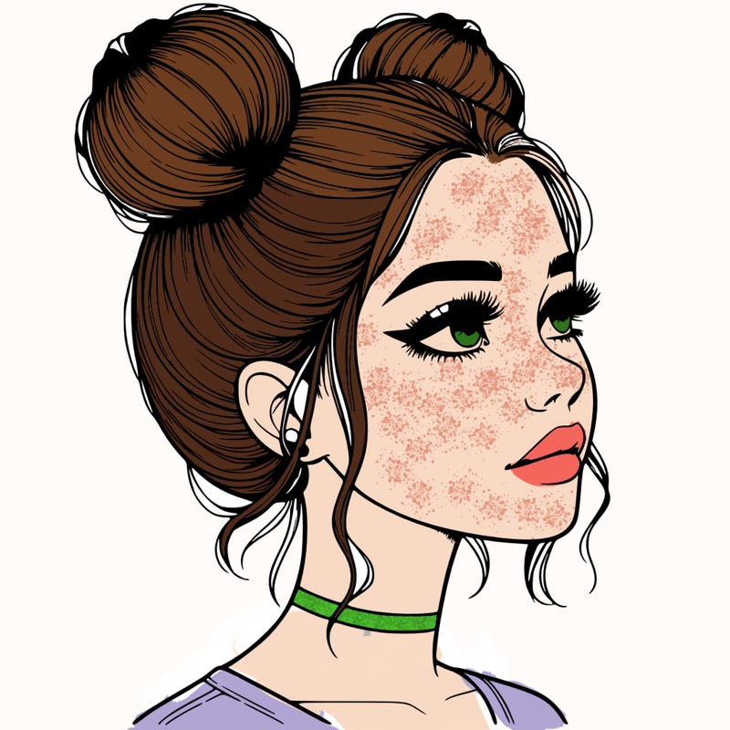 realistic girl with buns on the top of her head