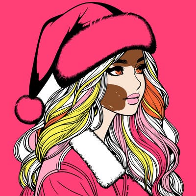 realistic girl in santa hat