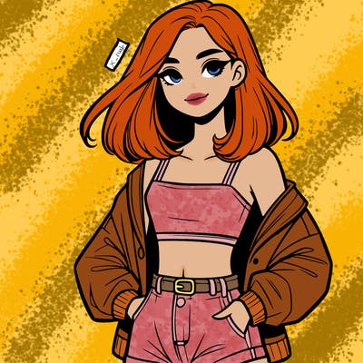 a realistic girl with a crop top and short shorts in an open jacket