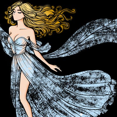 realistic woman in dress flowing the the wind