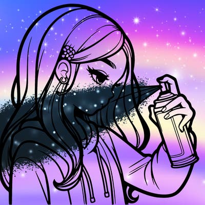 a realistic girl spray painting