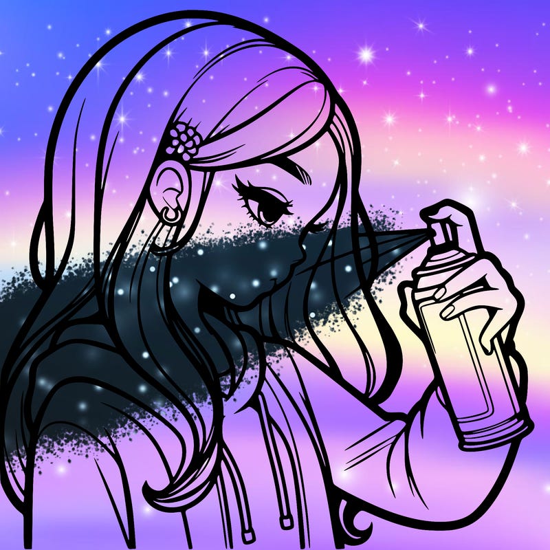 a realistic girl spray painting