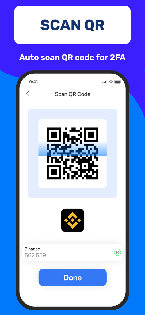 Authenticator App 2FA - Un iPhone affichant le scanner de code QR pour la configuration du compte 2FA.