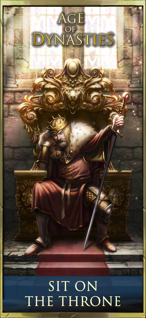 Age of Dynasties: Crusader War - A medieval king sitting on an ornate golden throne holding a sword