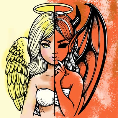 realistic angel half demon