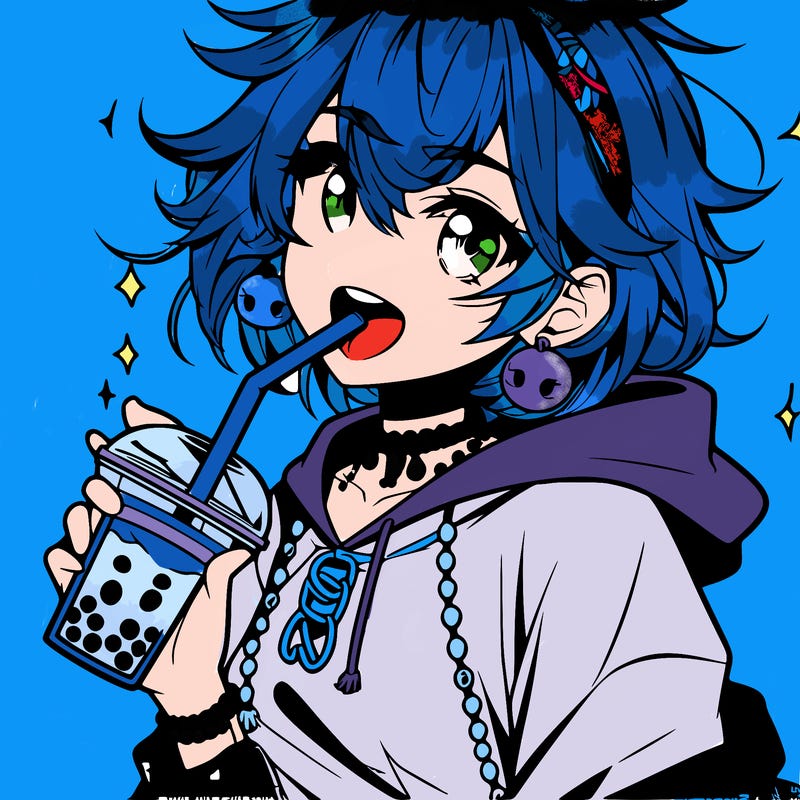 hot baddie anime girl drinking boba and biting the straw