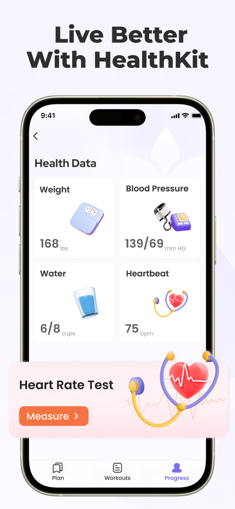 Panel de datos de salud en la aplicación Yoga en Silla que muestra métricas de peso, presión arterial, ingesta de agua y frecuencia cardíaca para personas mayores