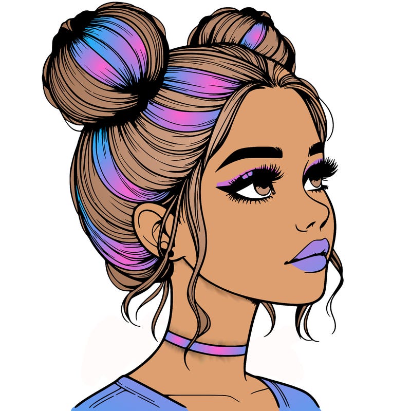 realistic girl with buns on the top of her head