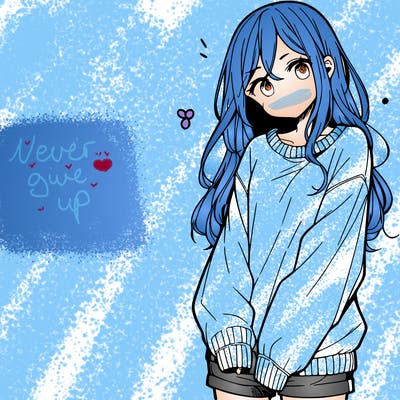 manga teen girl  in a sweater and baggy pants