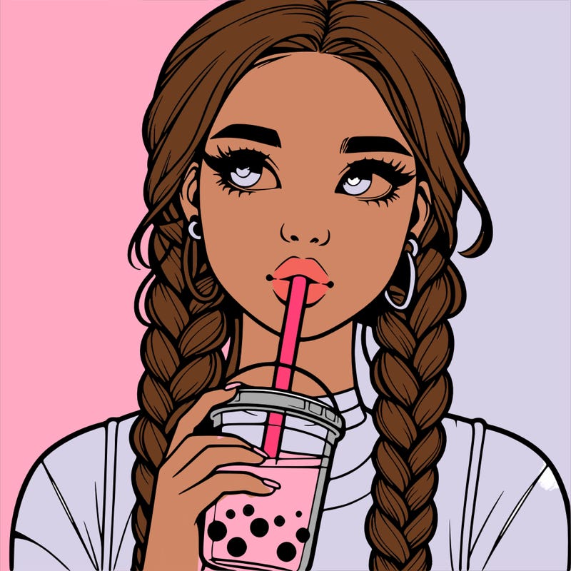 realistic girl with braided hair drinking boba