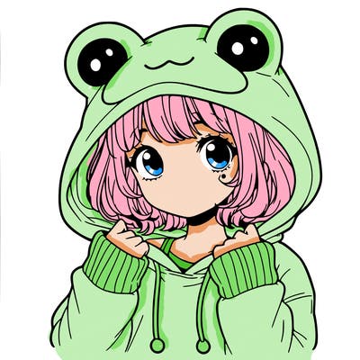 a cute teenage girl wearing a frog hoodie