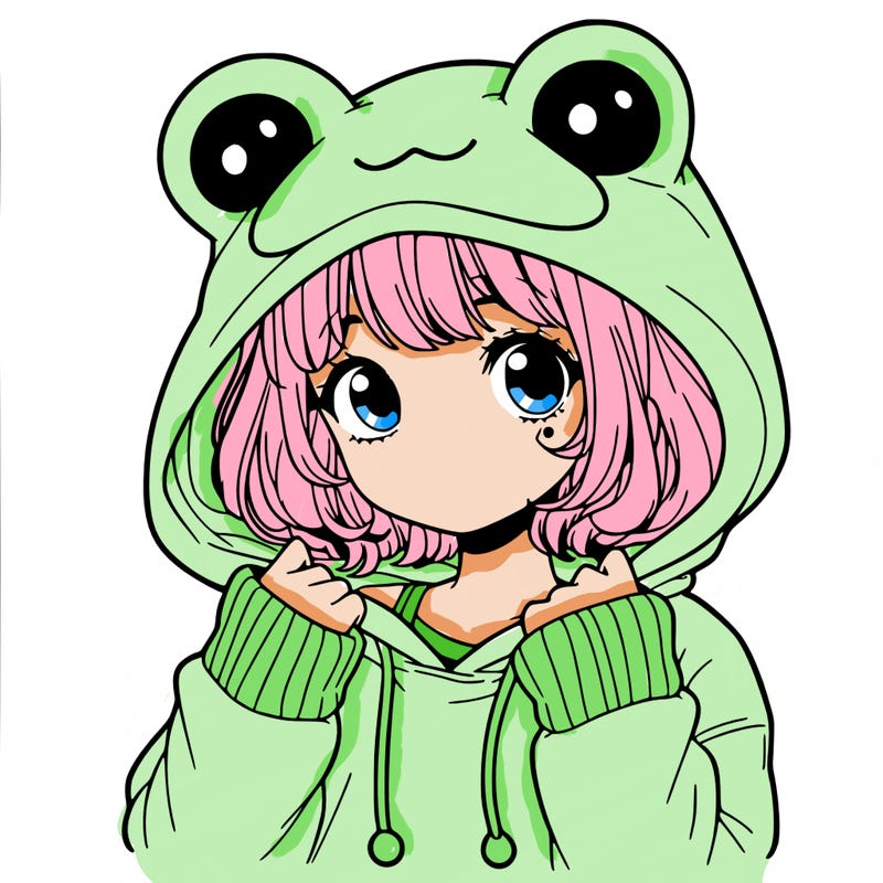 a cute teenage girl wearing a frog hoodie