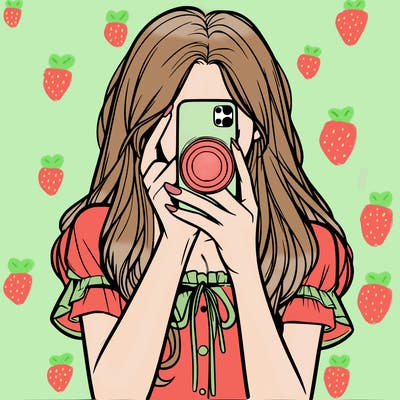 a realistic girl holding her phone taking pictures