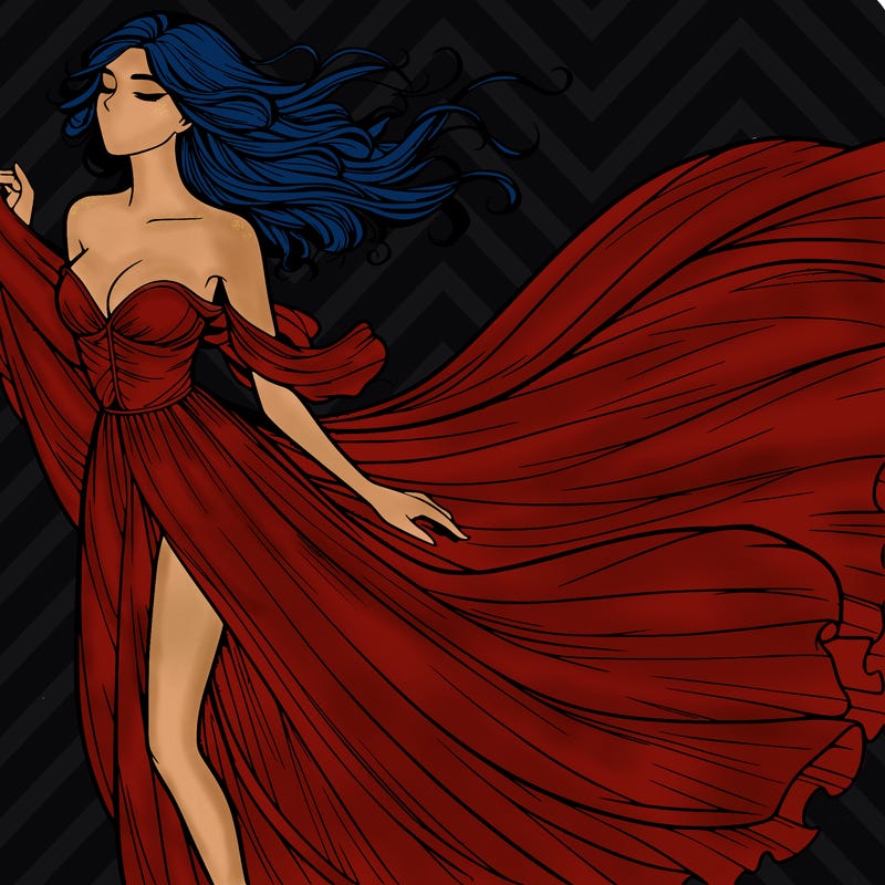 realistic woman in dress flowing the the wind