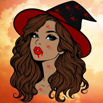 realistic witch girl with wavy hair and lips