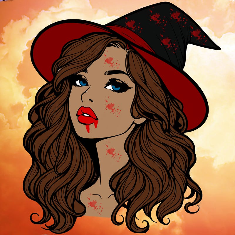 realistic witch girl with wavy hair and lips