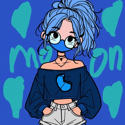 girl with a messy ponytail glasses a baggy crop top and jean shorts