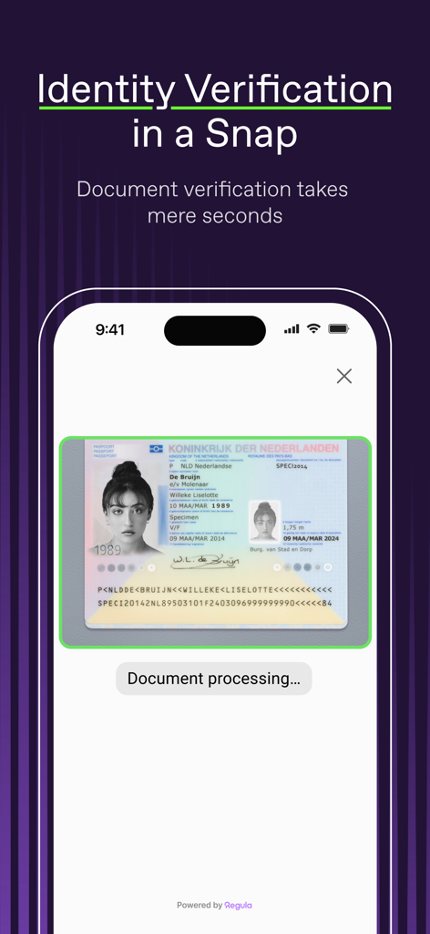 Regula Document Reader - Regula Document Reader app scanning a passport for instant identity verification