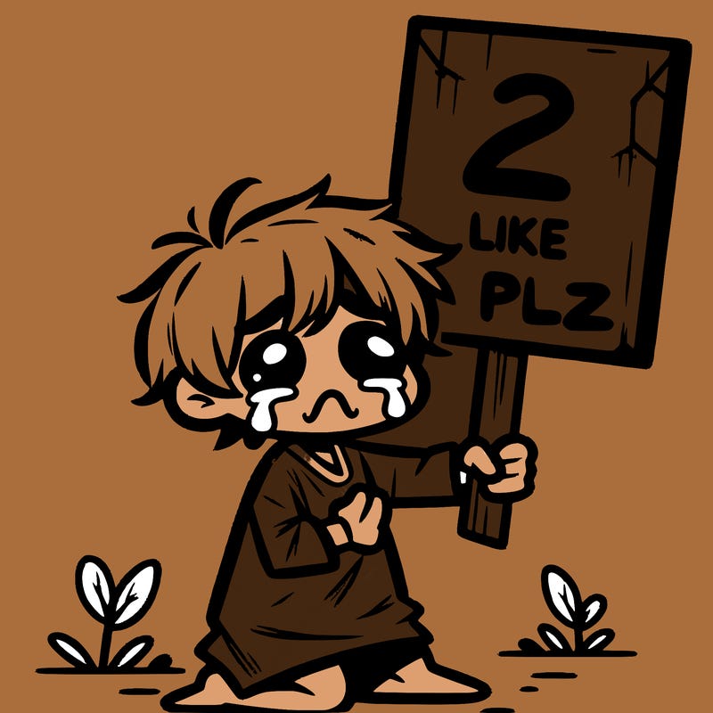 small poor toddler crying with sign that says 2 like plz