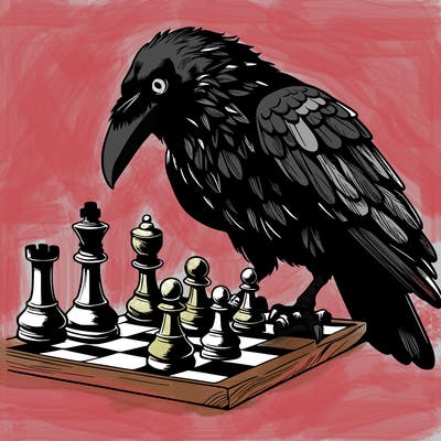 crow playing chess realistic