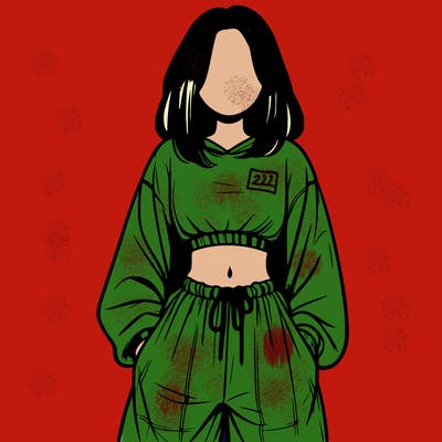 realistic girl faceless with baggy pants and a crop top